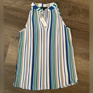 Banana Republic Factory Sz Small, white, green, blue, gray sleeveless blouse NWT